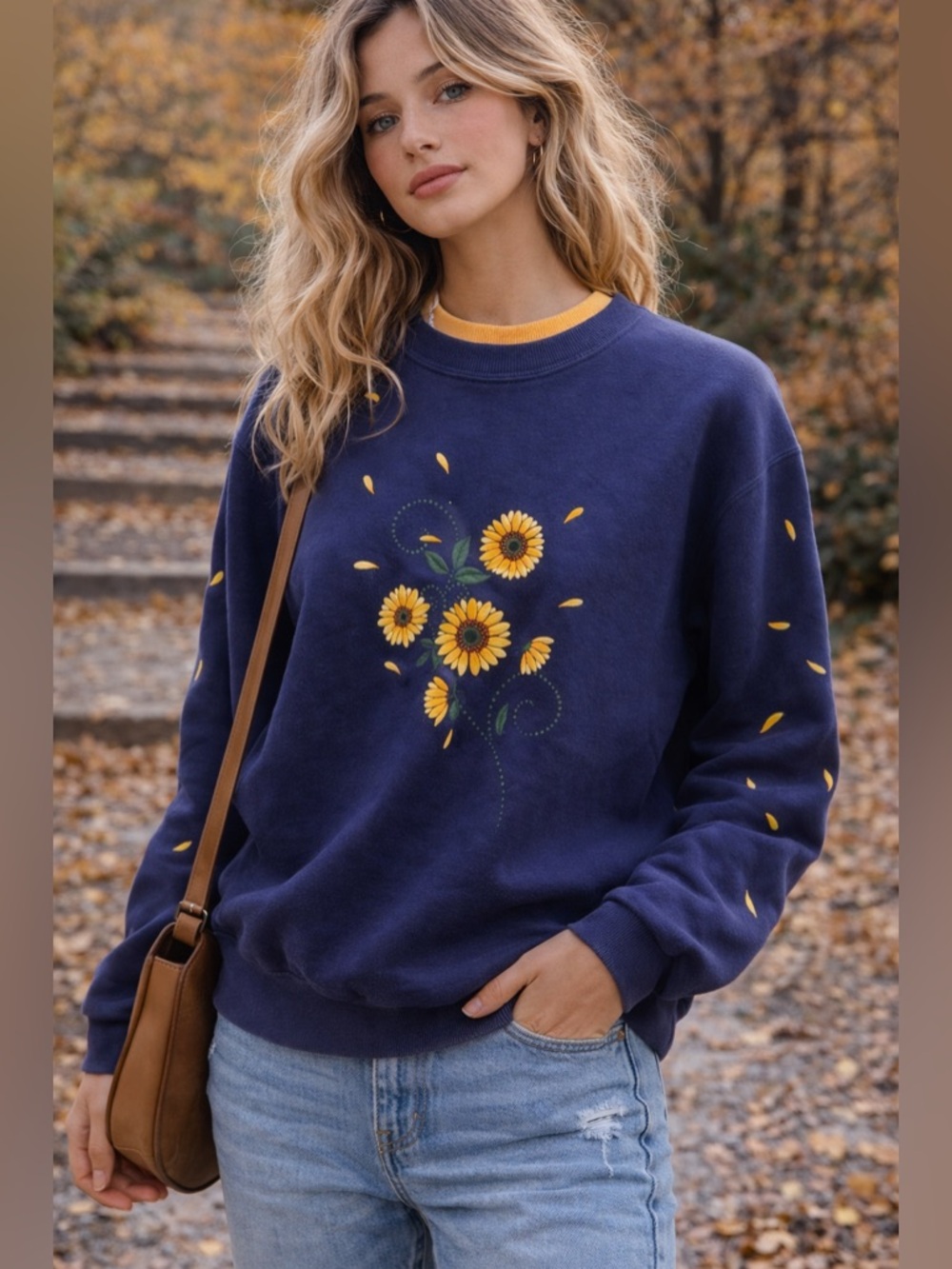Vintage Floral Sunflower Crewneck Sweatshirt